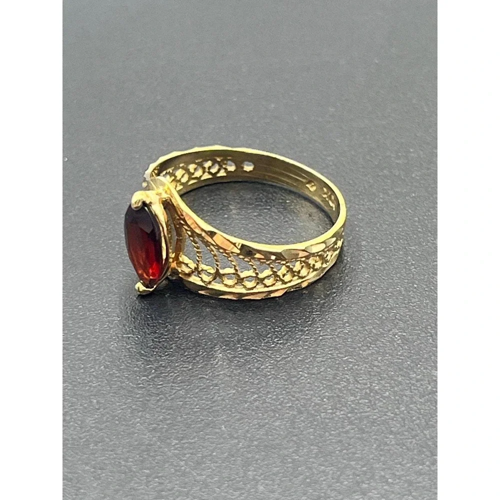 Designer 10K Yellow Gold Marquise Red Prong Garnet Ring Vintage Estate 7.25 1 Ct